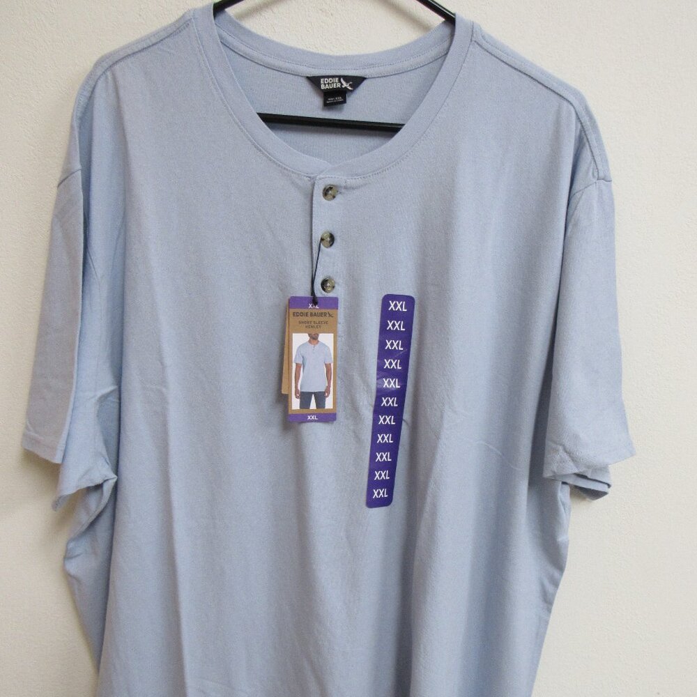 NWT Eddie Bauer Light Blue Short-Sleeve Henley Shirt 2XL